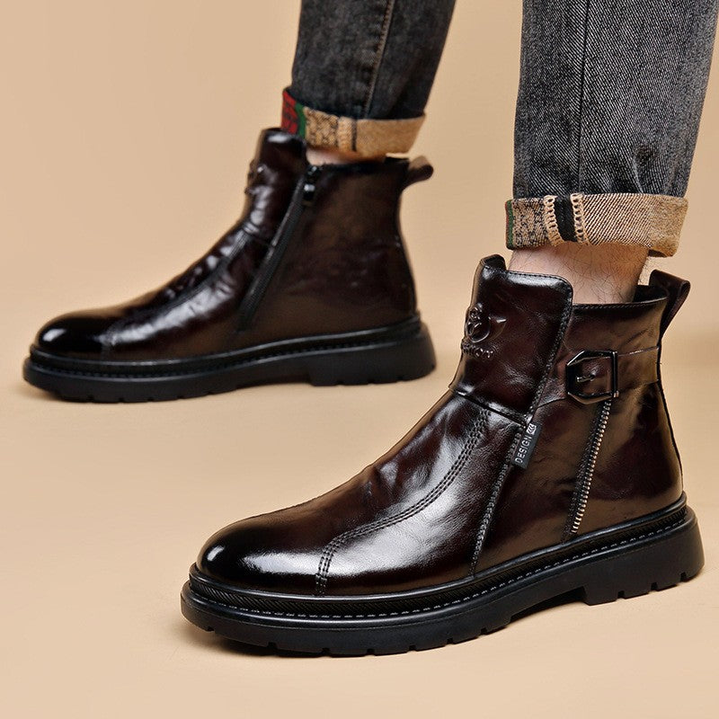 British-style Men's Casual Retro Chelsea Boots for Men Autumn Winter Cow Leather Shoes Male Fashion New Designer Ankle Boots Man