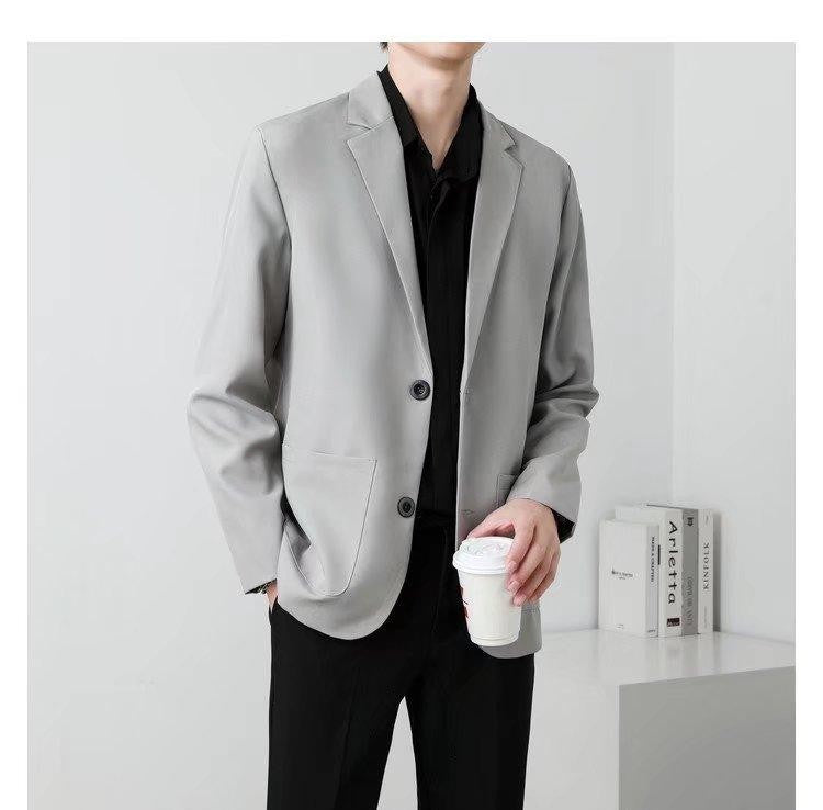 Men Suit Jackets Blazer Coat Slim Fit Smart Casual Autumn New Fashion Clothing Two Buttons Solid Color Korean Black/Khaki/Coffee