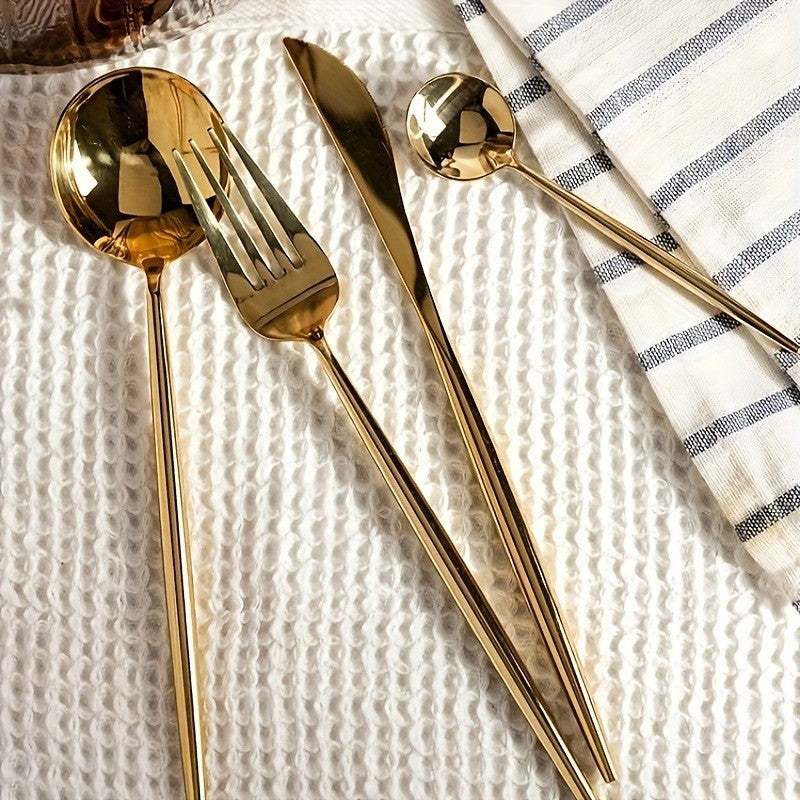 Conjunto de talheres de aço inoxidável banhado a ouro e titânio preto, com 5 peças, cabo com talheres de boca e conjunto de talheres de mesa