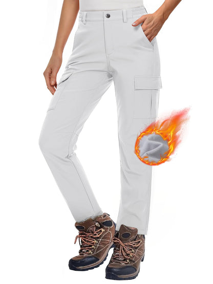 MAGCOMSEN Women's Softshell Pants Fleece Lined Winter Hiking  Ladies Pants Snow Ski Trousers Waterproof Ripstop Warm Cargo Pants