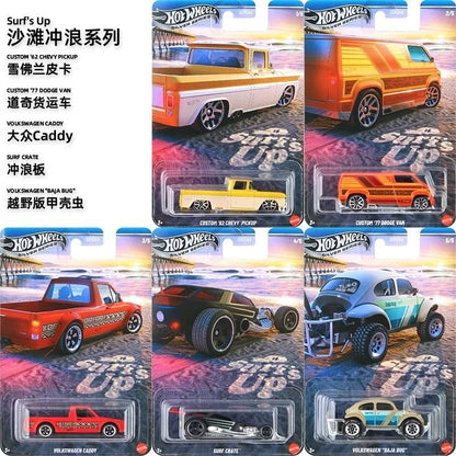 2025 Mattel Hot Wheels Cars Gdg44 Beach Surfing 77Dodge Van 62chevy Pickup Surf Crate1:64 Diecast Vehicle Model Car Toy Boy Gift