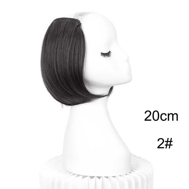 Extensão de Cabelo Invisível de 20/30cm com Fivela Interna Curta Reta Sintética em V, Meia Cabeça com 4 Presilhas, Peruca para Mulheres
