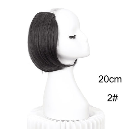 Extensão de Cabelo Invisível de 20/30cm com Fivela Interna Curta Reta Sintética em V, Meia Cabeça com 4 Presilhas, Peruca para Mulheres
