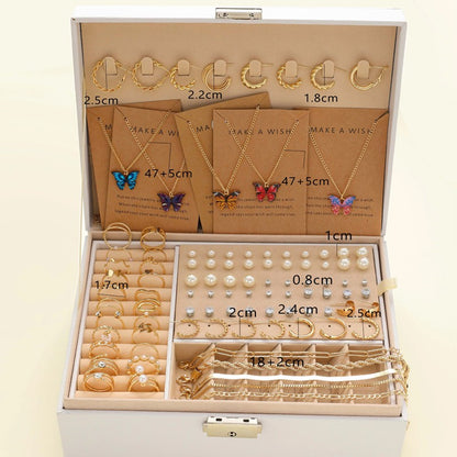 Conjunto de Joias Femininas 104 Peças/Conjunto Colar Brincos Anel Pulseira Brincos Cinco em Um Para Uso Diário de Férias 2024 Novo
