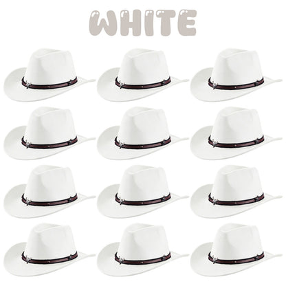 4-24Pcs Western Cowboy Hat for Men Women Adjustable Felt Cowgirl Hats Wide Brim Fedoras Hat for Adult Bachelor Party Costume