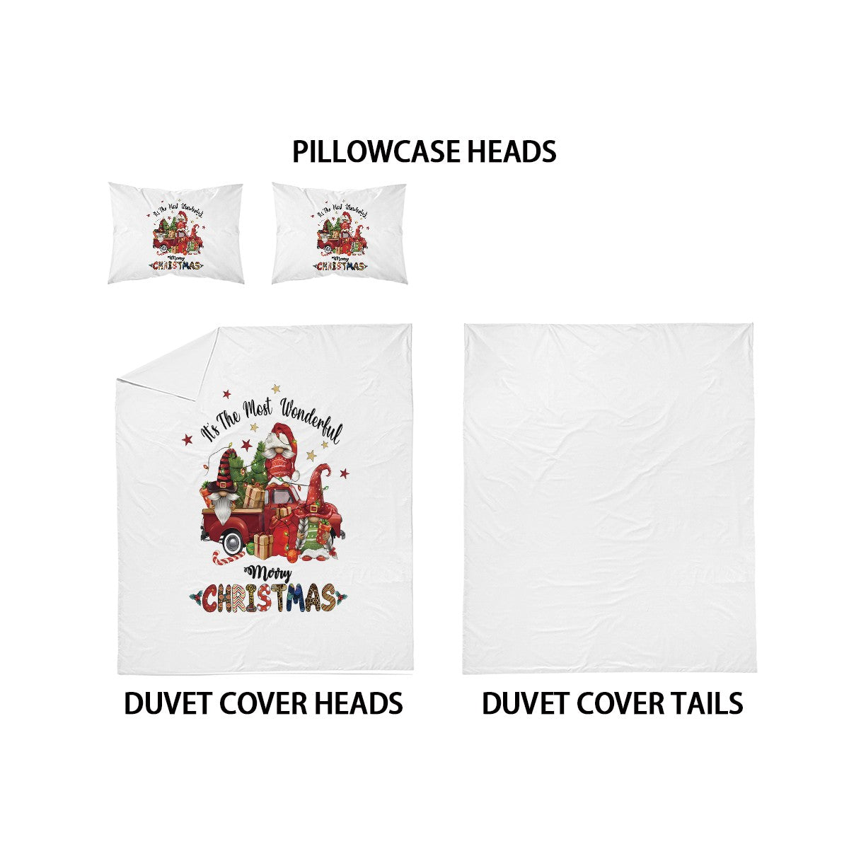 3-Piece Christmas Dwarf Pattern Print Set (1 Down Duvet Cover+2 Pillowcases, Core Free) Soft and Comfortable Bedding Set