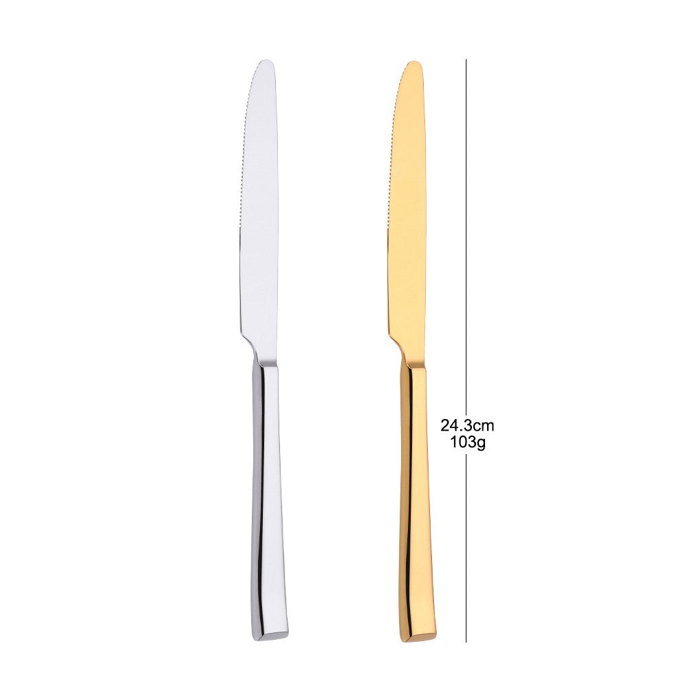Faca de Jantar Dourada 2/4/6/12 Peças Conjunto de Facas Ocidentais Talheres Elegantes Prateados Louça Espelhada Aço Inoxidável 420 Facas de Mesa