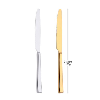 Faca de Jantar Dourada 2/4/6/12 Peças Conjunto de Facas Ocidentais Talheres Elegantes Prateados Louça Espelhada Aço Inoxidável 420 Facas de Mesa