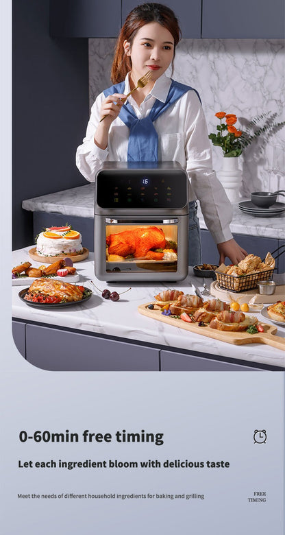 Fritadeira Elétrica de Ar 12L Forno de Convecção de Grande Capacidade Fritadeira Sem Óleo Cozinha 360° Cozedura Janela Visível Eletrodoméstico