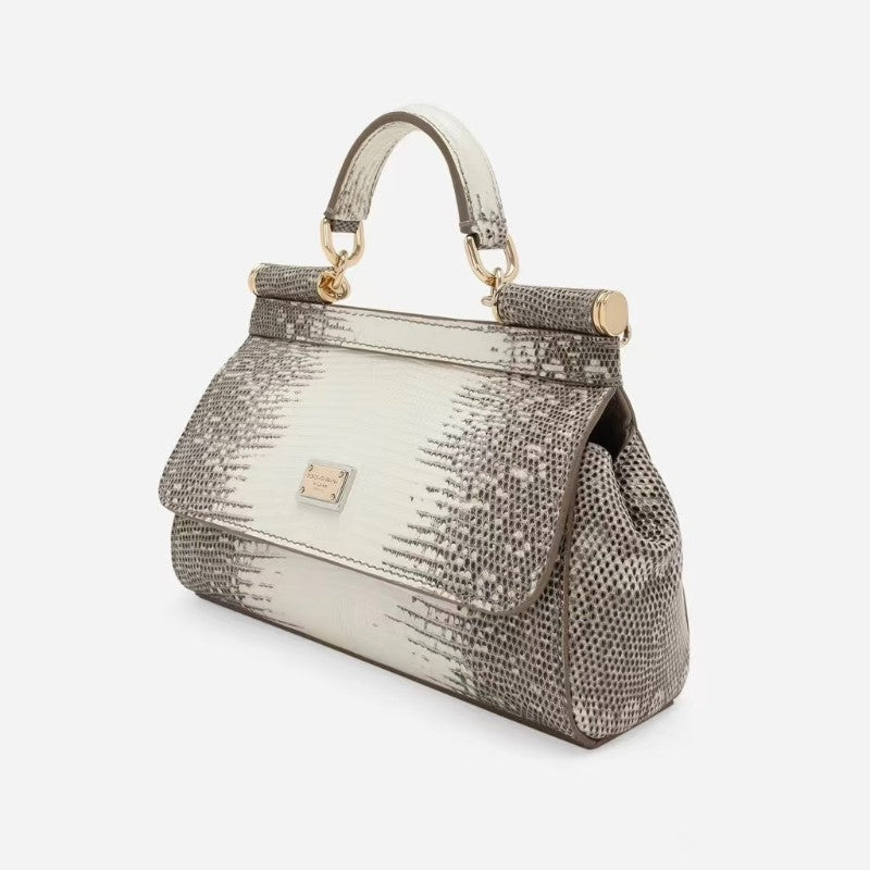Small Sicily Handbag Women Luxury Brands Classic Fancy Great Lizard Shoulder Bag High Quality Foldover Top Exquisite Cross Bag