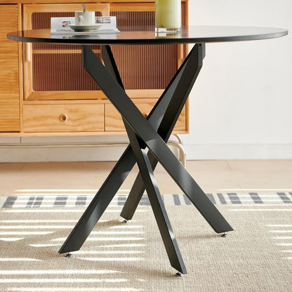 Round Dining Table For 4, Mid Century Modern 42" Round Dining Room Table With MDF Tabletop & Cross Metal Legs, Round Coffee Tabl