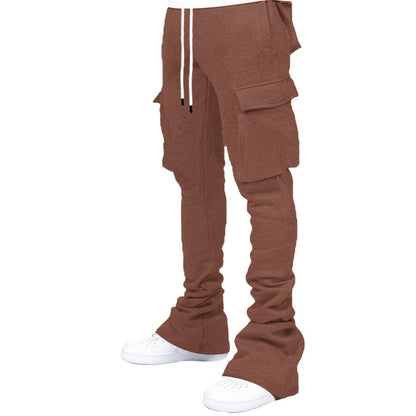 Plus Size Cargo Stacked Pants for Men Fleece Flare Sweat Pants Street Wear Men Pile Up Hiphop Pants New Design