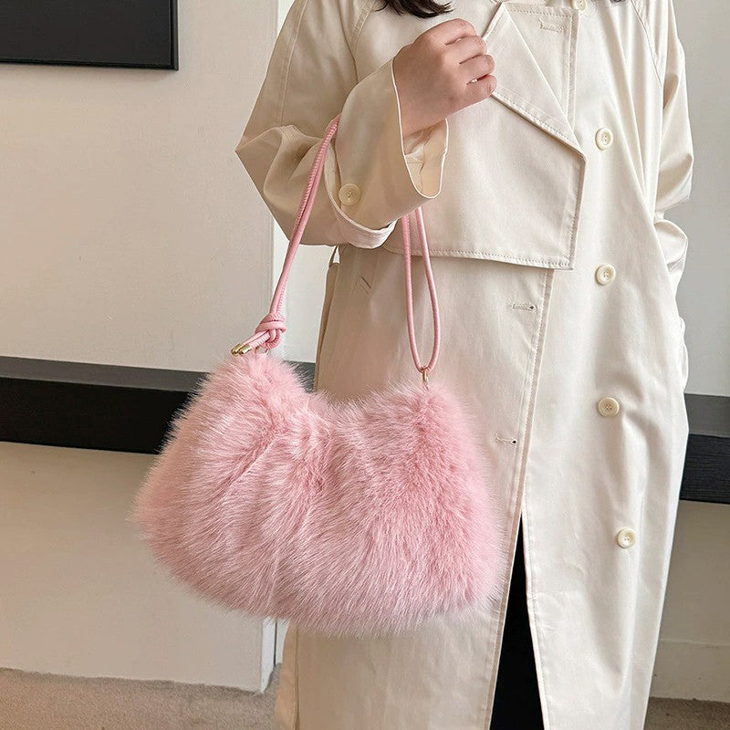 Fashion Luxury Faux Rabbit Fur Plush Shoulder Bag High-End Women's Tote Handbag for Stylish Gift Sending