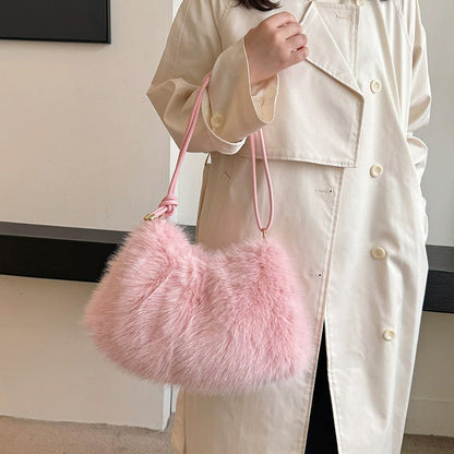 Fashion Luxury Faux Rabbit Fur Plush Shoulder Bag High-End Women's Tote Handbag for Stylish Gift Sending