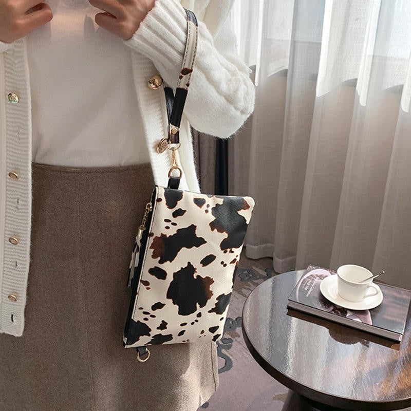 Women Handbag Clutch Leopard Print Cow Print Small Bag Purse Party Large Capacity Envelope Wristlet Bag PU Briefcase