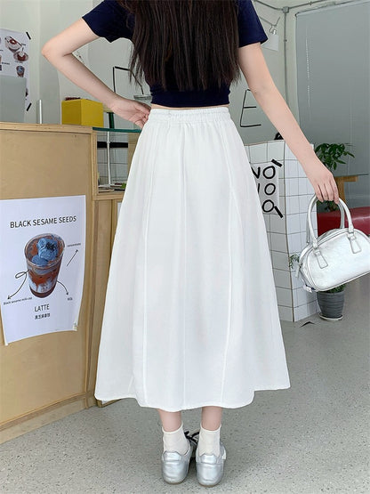 Plus Size Skirt Women 2025 Summer New Fashionable High Elastic Waist A Line Skirt Korean Style Casual Long Skirt Woman