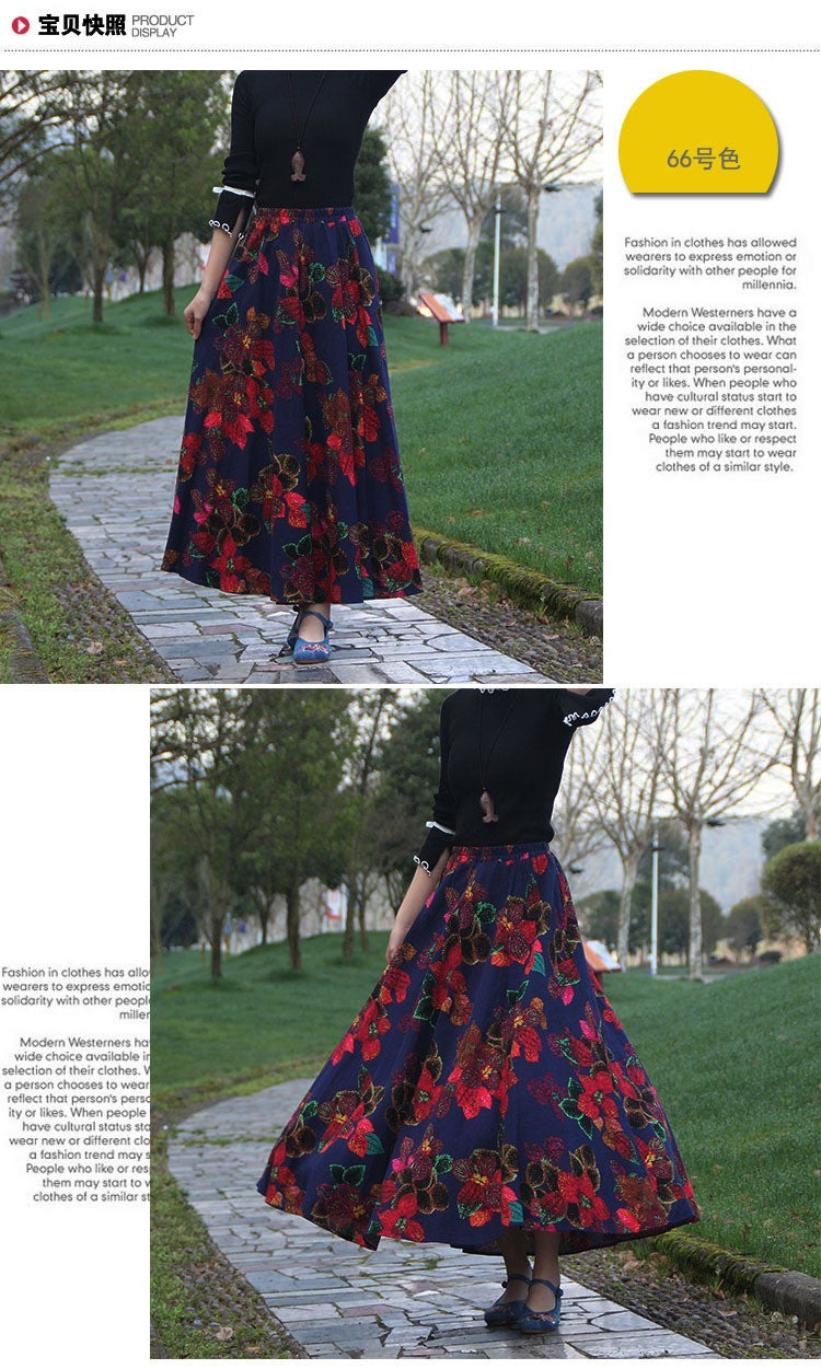 Cotton Linen Skirts for Women Fashion Casual Bohemian Y2k Print Long Skirt Summer Vintage Maxi Bottom Saias Woman Clothes Faldas