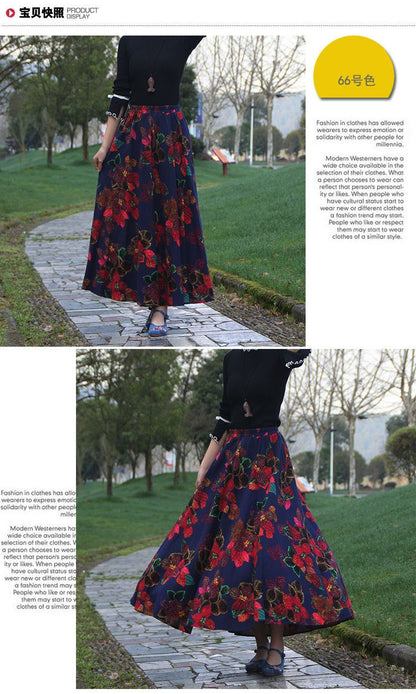Cotton Linen Skirts for Women Fashion Casual Bohemian Y2k Print Long Skirt Summer Vintage Maxi Bottom Saias Woman Clothes Faldas