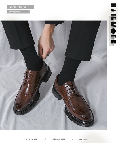New leather shoes for young men British Brock formal business increase casual black wedding groom lace-up men's shoes