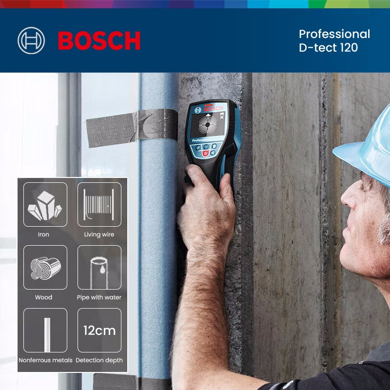 BOSCH D-TECT 120 Detector de metais Scanner Display digital profissional Detector de parede Localizador de pinos para cabo, cano de água, madeira, metal