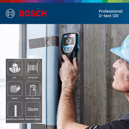 BOSCH D-TECT 120 Detector de metais Scanner Display digital profissional Detector de parede Localizador de pinos para cabo, cano de água, madeira, metal