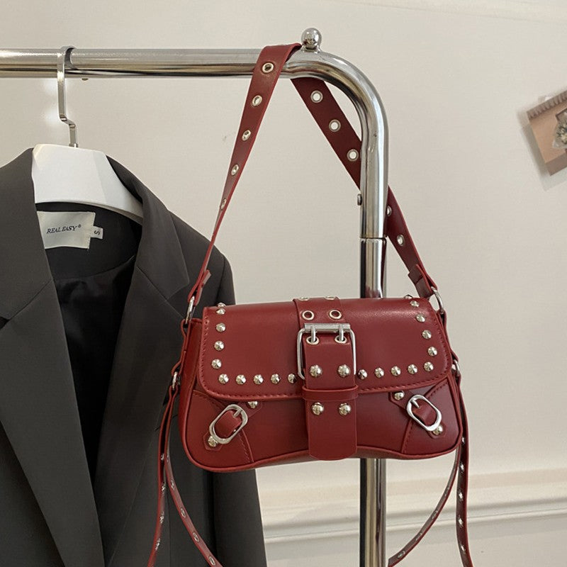 Shoulder Bag for Women Punk Style Purse PU Leather Rock Fashion Handbags with Rivet Small Trendy Armpit Purse