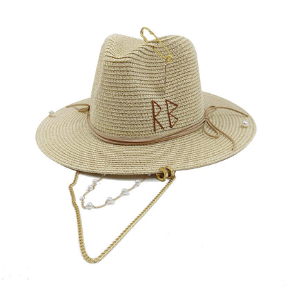 Chapéu de Palha Corrente Punk 2023 Novo Chapéu de Sol Acessórios Corrente Dourada Jazz Hip Hop Chapéu de Verão Estilo Punk Chapéu de Praia Chapéu de Igreja