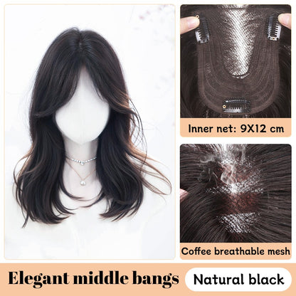 Yelowtim Aplique de Cabelo Sintético com Franja para Mulheres Aumenta o Volume de Cabelo no Topo da Cabeça