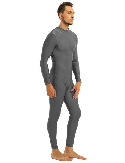 Mens Full Body Spandex Zentai Suit Black Long Sleeve Unitard Adult Zipper Back Footless Ballet Dancewear Bodysuit Costumes
