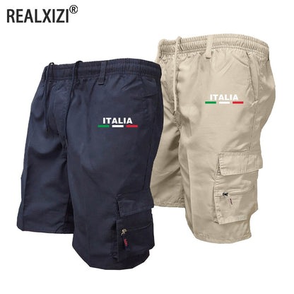 Men's Tactical Shorts Summer Casual Cargo Shorts Knee-length Multi-pockets Elastic Waist Work Hiking Overalls Short Pants Male