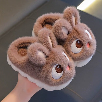 Boys & Girls Autumn Winter Cotton Slippers Kids Slip-On Warm Shoes Cute Rabbit Non-slip Soft Comfortable Plush Home Indoor Shoes