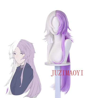 Anime Bungou Stray Dogs Cosplay Peruca Sigma Longa 100cm Branca Roxa Peruca Sigma Cabelo Sintético Resistente ao Calor + Touca de Peruca