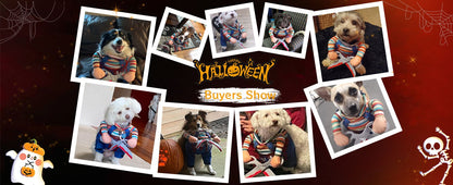 Traje de Cachorro de Boneca Estilo Tesoura de Halloween para Gatos, Filhotes e Cães de Porte Médio, Roupa Ajustável Engraçada Especial para Cosplay de Animais de Estimação