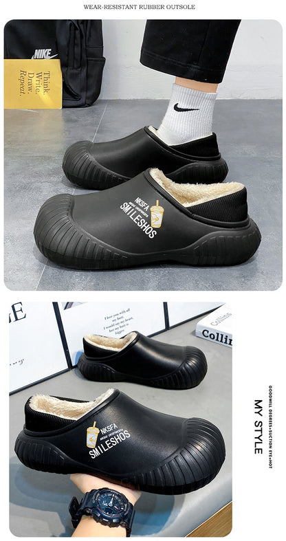 Men Winter Warm Slippers Couple House Cotton Shoes Outdoor EVA Fur Shoes Plush Slippers Home Bedroom Shoes Big Size Slides 39-44