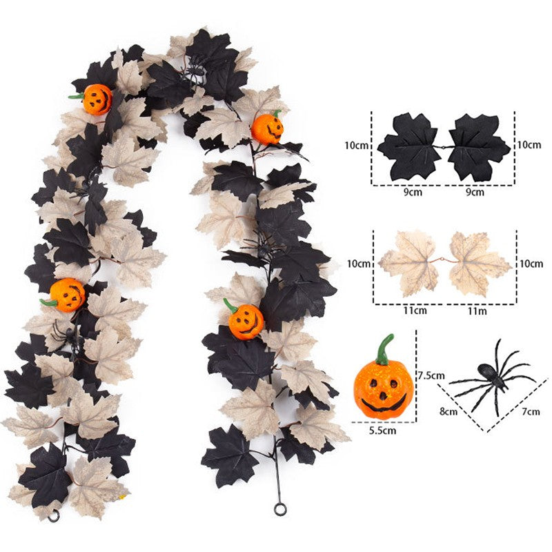 Halloween Artificial Vines Red Black Autumn Maple Leaves Fake Garland For Home Christmas Thanksgiving Party Fireplace Fall Decor