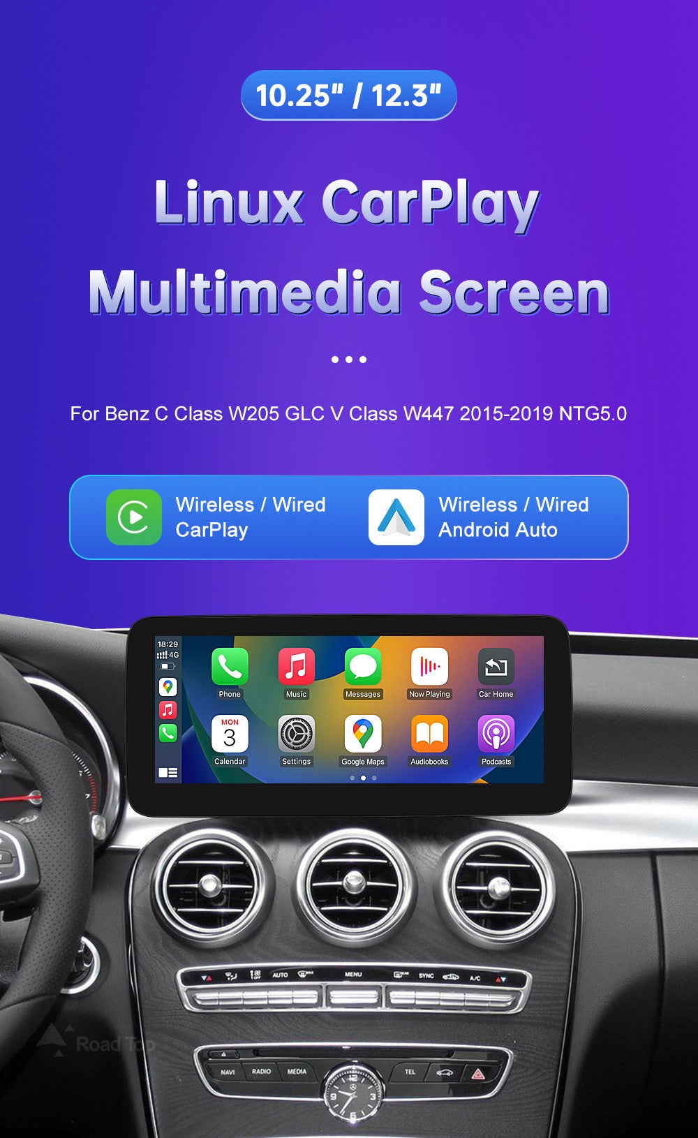 Wireless Carplay Linux Screen for Mercedes Benz W205 GLC A C V Class W447 CLA GLA 2015-2019 GPS With Android Auto Car Multimedia
