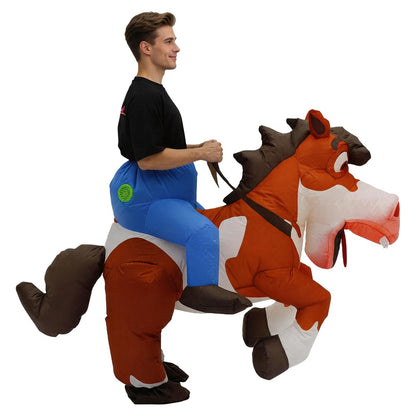 Funny Ride on Horse Inflatable Costume Adult Male Female Role Play Halloween Birthday Mascot Party Set