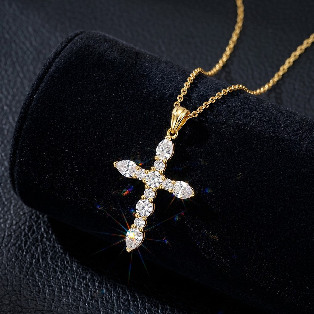 EFFIE QUEEN S925 Sterling Silver Moissanite Cross Necklace GRA Certificate D VVS1 Diamond Cross Pendant Neck Chain Women SMON15
