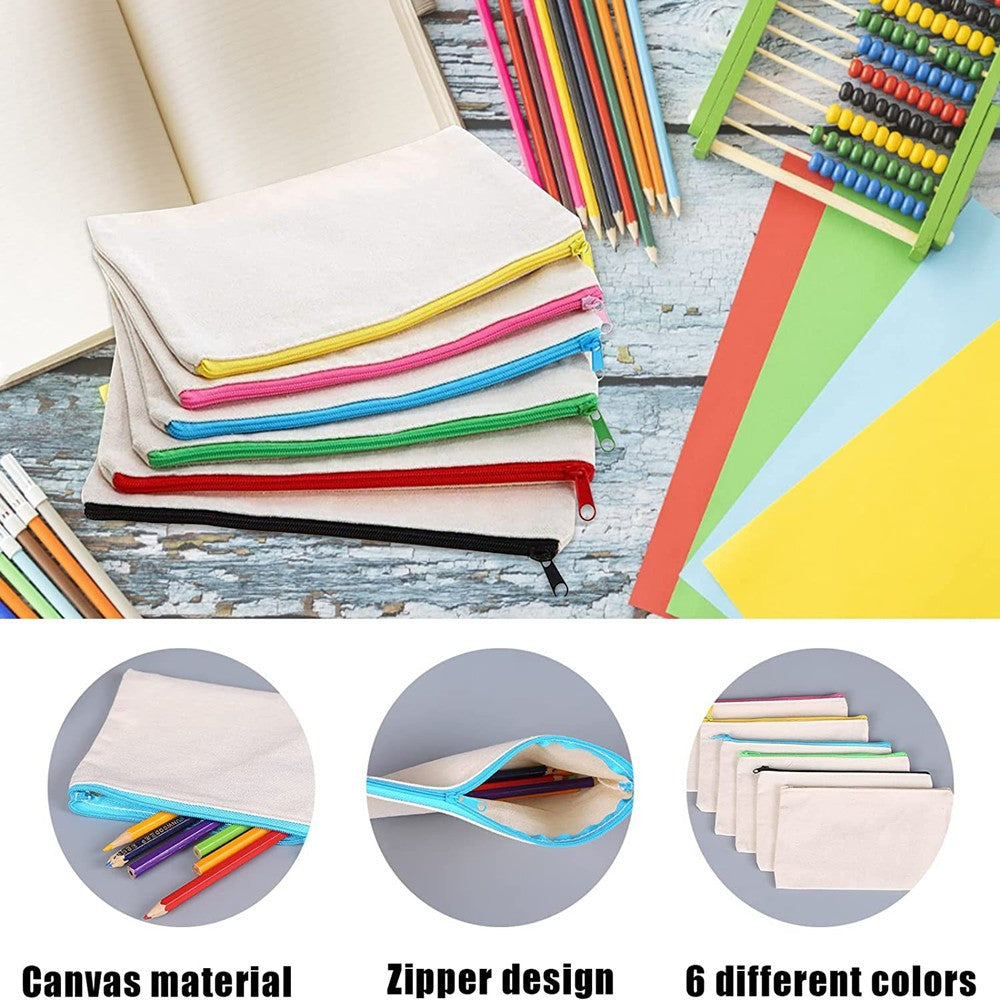 12Pcs Canvas Zipper Pouch Blank DIY Craft Pencil Case, Multipurpose Makeup Bags for Pen, Cosmetic, Invoice Bill