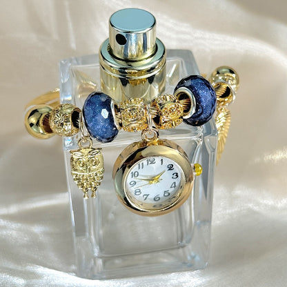 Cross-border Gold Bracelet Watch Adjustable opening Alloy bracelet Quartz Watch Beaded Small flower bracelet Watch