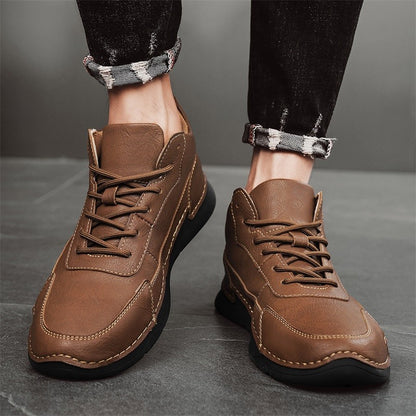 Handmade Mens Low Top Sneakers Classic Mens Leather High Top Shoes Fashion Outdoor Motorcycle Boots Lace Up Non-Slip Ankle Boots