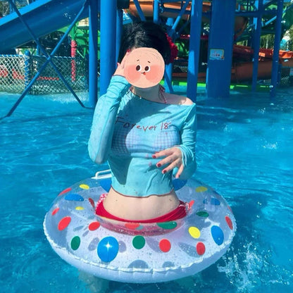 4Pcs/Set Summer Y2k Women's Swimsuit Dopamine Long Sleeve Bikini Set Hot Spring Swimming Sun-proof Crop Tops