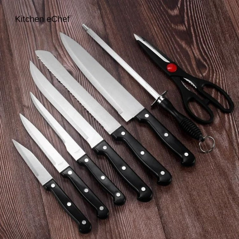 Conjunto de Facas de Cozinha 15 Peças com Bloco de Madeira, Conjunto de Facas de Bife de Aço Inoxidável e Tesoura, Conjunto de Facas Profissional