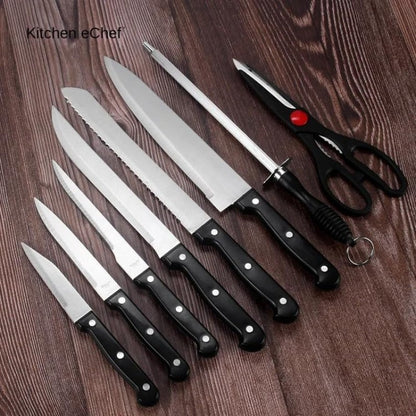 Conjunto de Facas de Cozinha 15 Peças com Bloco de Madeira, Conjunto de Facas de Bife de Aço Inoxidável e Tesoura, Conjunto de Facas Profissional