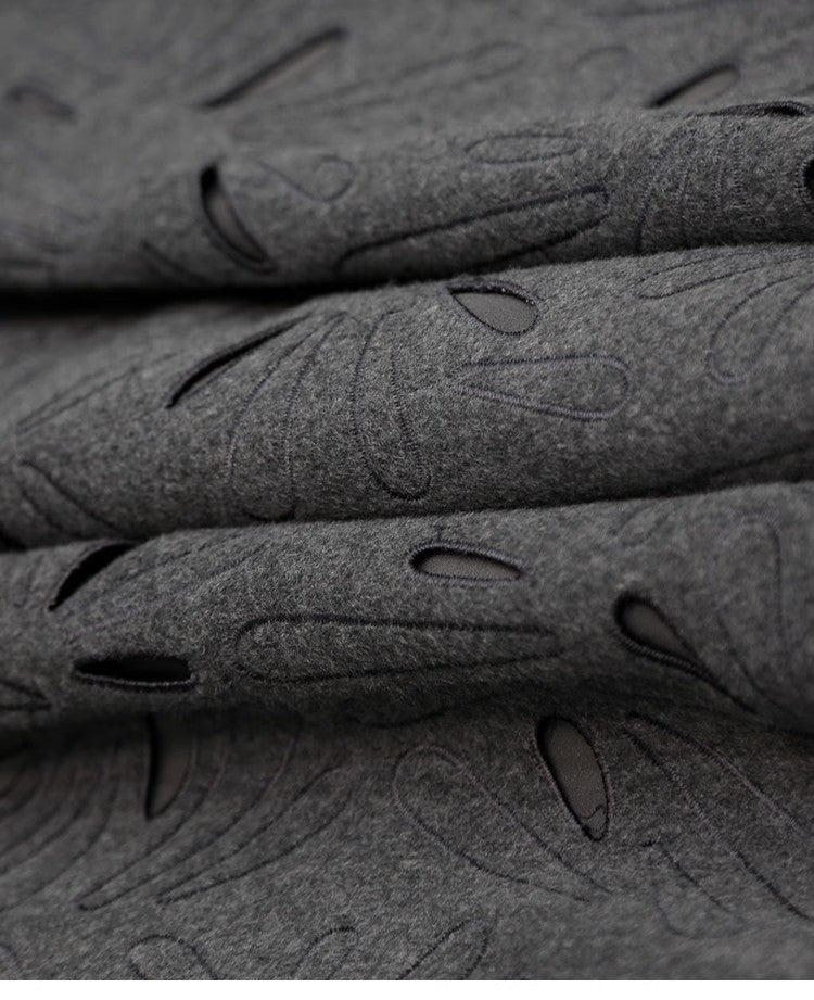 Dark Grey Wool Skirts for women 2024 Autumn Winter Big Swing A-Line Long Skirt Elegant Elastic waist Zipper Hollow Out Skirt