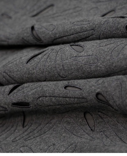 Dark Grey Wool Skirts for women 2024 Autumn Winter Big Swing A-Line Long Skirt Elegant Elastic waist Zipper Hollow Out Skirt