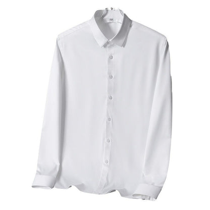 Seamless silk business casual shirt, long sleeved white non ironing elastic silk sliding cross shirt, men's formal wear