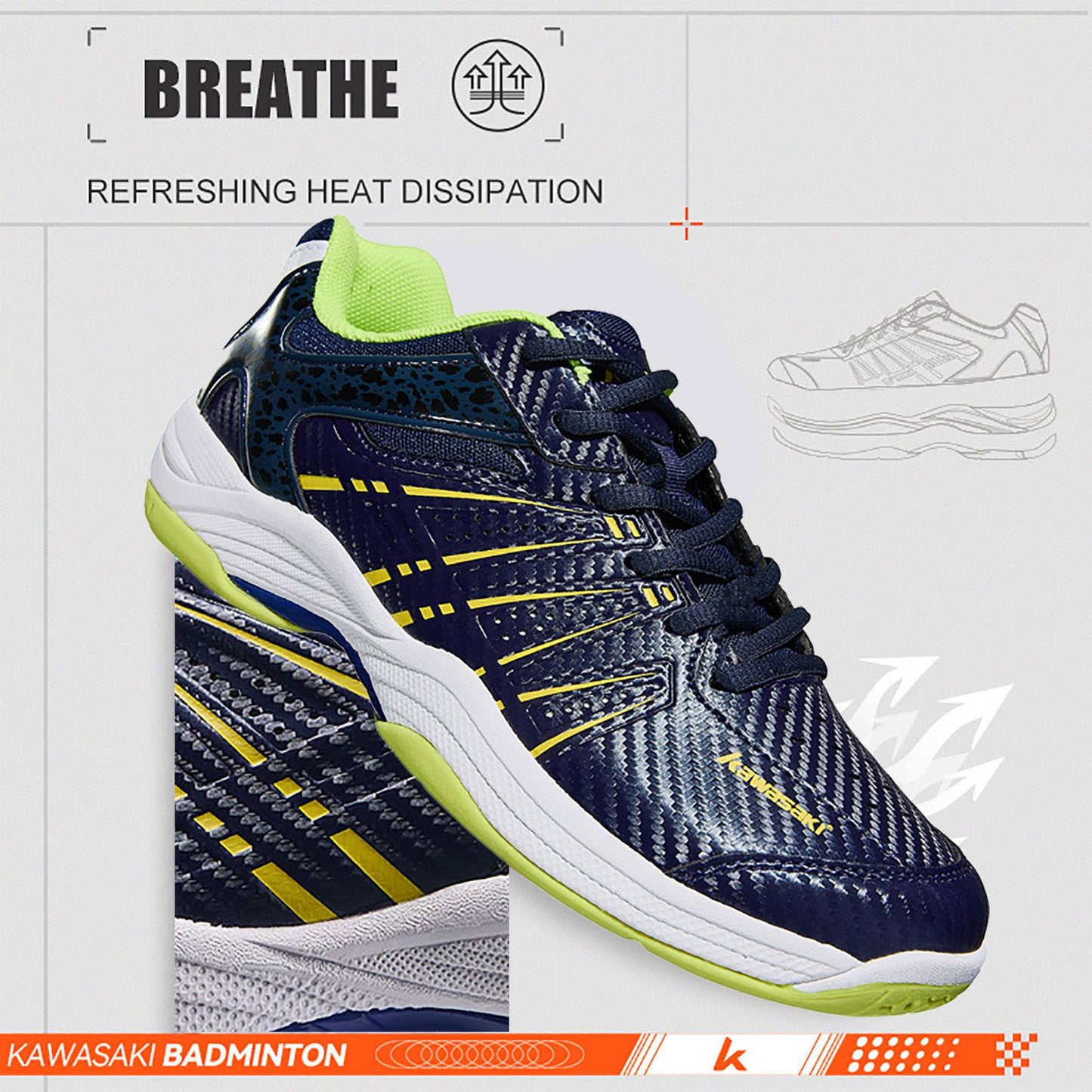 Kawasaki K-065D New Color Badminton shoes Man Women Anti-torsional Cushioning Men's Tennis Shoes For Training