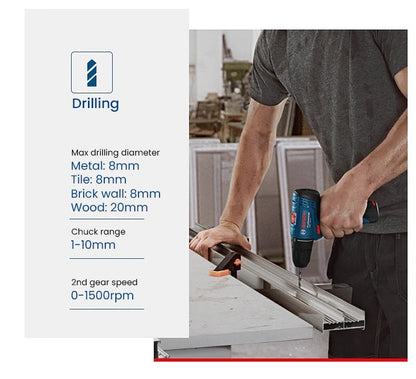 Furadeira Elétrica Bosch GSR120 Li 12V Parafusadeira Sem Fio Profissional Furadeira de Impacto Recarregável Ferramentas Elétricas Multifuncionais