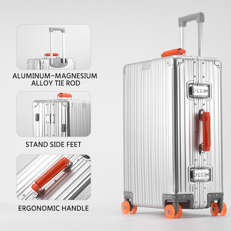 All-Aluminum Magnesium Alloy Suitcase Large-Capacity Password Luggage Infused Transparent Rolling Wheel Business Trolley Case